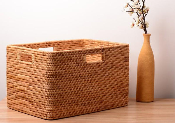 Large Laundry Storage Basket for Clothes, Oversized Rattan Storage Basket, Extra Large Rectangular Storage Basket, Large Storage Baskets for Bedroom-Silvia Home Craft