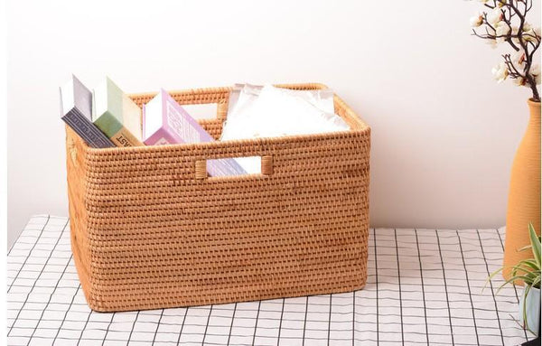 Large Laundry Storage Basket for Clothes, Oversized Rattan Storage Basket, Extra Large Rectangular Storage Basket, Large Storage Baskets for Bedroom-Silvia Home Craft