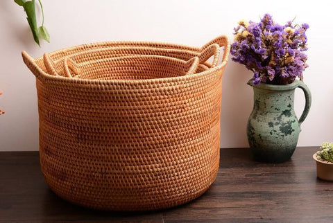 Wicker Woven Storage Baskets, Kitchen Storage Baskets, Rattan Storage Basket, Round Storage Basket for Bathroom-Silvia Home Craft