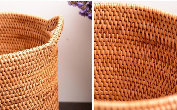 Wicker Woven Storage Baskets, Kitchen Storage Baskets, Rattan Storage Basket, Round Storage Basket for Bathroom-Silvia Home Craft