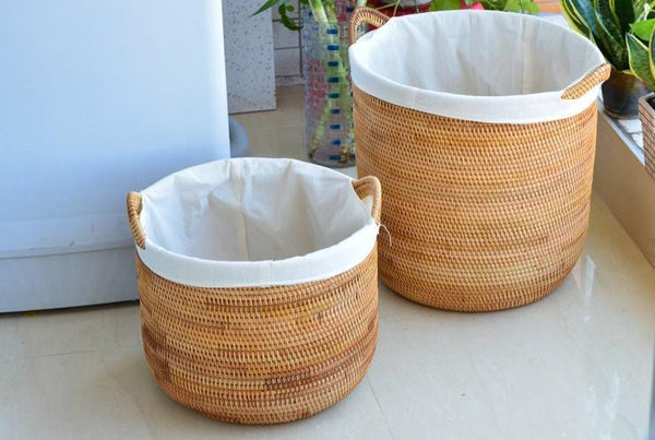 Round Storage Baskets, Extra Large Rattan Storage Baskets, Oversized Laundry Storage Baskets, Storage Baskets for Clothes, Storage Baskets for Bathroom-Silvia Home Craft