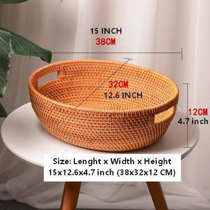 Large Rattan Storage Basket, Round Storage Basket for Pantry, Storage Baskets for Kitchen, Woven Storage Basket-Silvia Home Craft