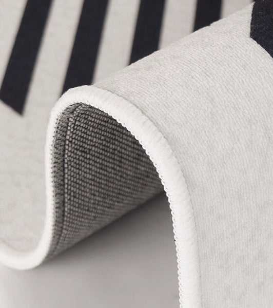 Geometric Contemporary Rugs Next to Bed, Black Stripe Contemporary Modern Rugs, Modern Rugs for Living Room, Modern Rugs for Dining Room-Silvia Home Craft