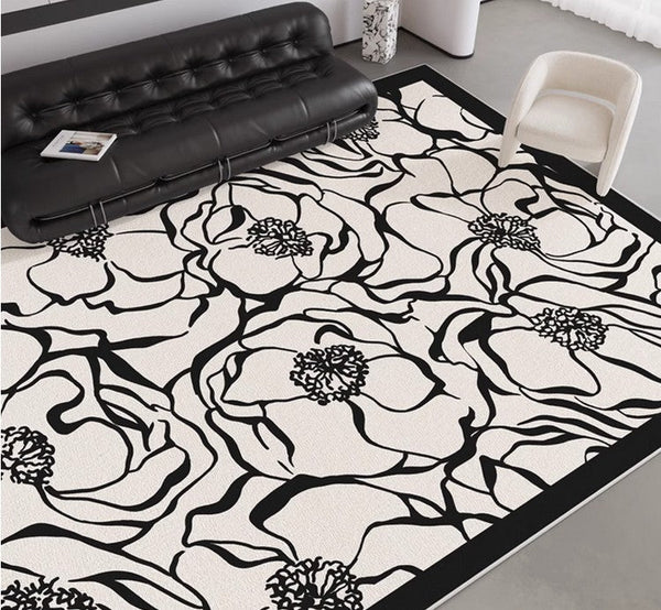 Modern Rugs for Living Room, Flower Pattern Contemporary Modern Rugs, Abstract Contemporary Rugs Next to Bed, Modern Rugs for Dining Room-Silvia Home Craft
