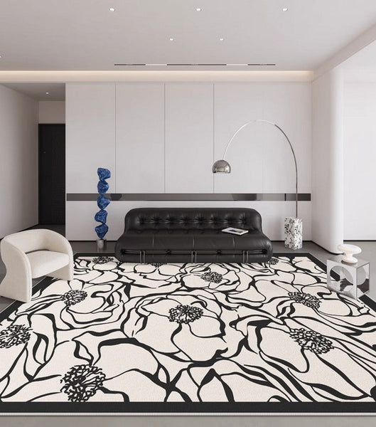 Modern Rugs for Living Room, Flower Pattern Contemporary Modern Rugs, Abstract Contemporary Rugs Next to Bed, Modern Rugs for Dining Room-Silvia Home Craft