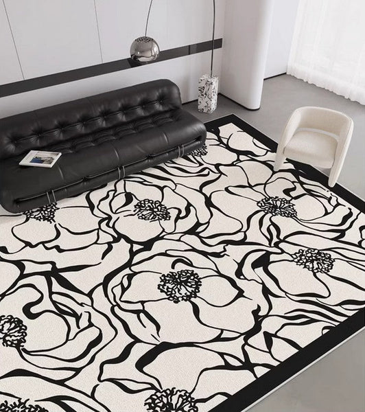Flower Pattern Contemporary Modern Rugs, Modern Rugs for Living Room, Abstract Contemporary Rugs Next to Bed, Modern Rugs for Dining Room-Silvia Home Craft