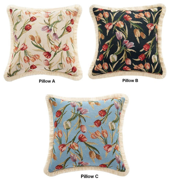 Decorative Sofa Pillows for Couch, Tulip Flower Pillow Covers, Large Flower Decorative Pillows for Bedroom, Farmhouse Decorative Pillows-Silvia Home Craft