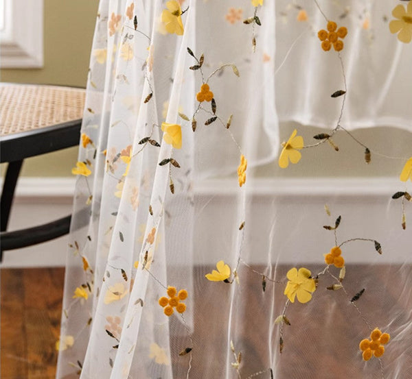 Yellow Flower Lace Tablecloths, Extra Large Rectangular Tablecloth for Oval Table, Lace Embroidered Table Covers, Rectangular Table Covers for Coffee Table-Silvia Home Craft