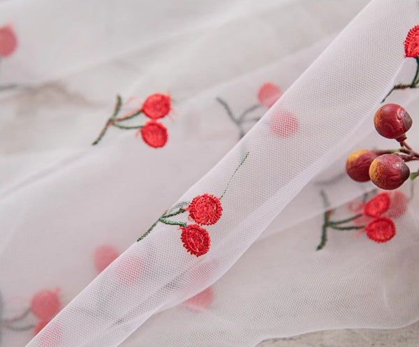 Extra Large Rectangular Tablecloth for Oval Table, Rectangular Table Covers for Coffee Table, Cherry Lace Tablecloths, Lace Embroidered Table Covers-Silvia Home Craft