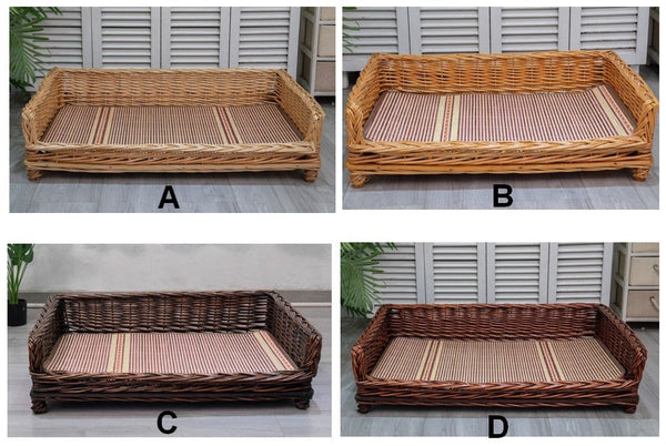 Large Hand Woven Rattan Cat Beds, Extra Large Natural Wicker Dog Bed with Washable Cushion for Indoor Cats and Dogs-Silvia Home Craft