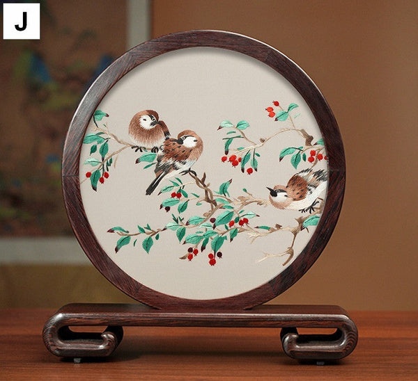 Creative Birthday Gift, Flower and Birds Embroidery Ornaments, Traditional Chinese Suzhou Silk Embroidered Ornament, Premium Souvenir, Exclusive Business Presents-Silvia Home Craft