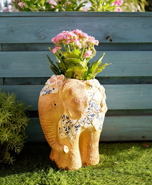 Oversized Garden Flower Pot, Modern Outdoor Garden Flower Pots, Extra Large Elephant Garden Flowerpots, Animal Statue for Garden Ornaments, Large Resin Statue for Garden-Silvia Home Craft