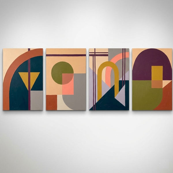 Abstract Geometric Art, Modern Wall Art for Bedroom, Multi Panel Canvas Paintings, Original Acrylic Artwork-Silvia Home Craft