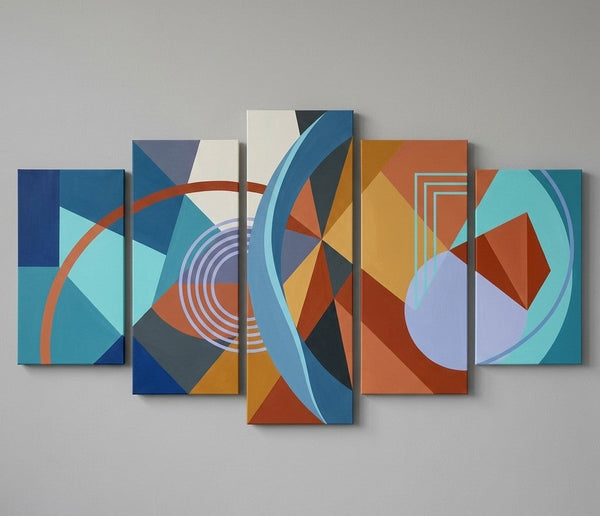 Dining Room Wall Art Paintings, Colorful Abstract Paintings, Hand Painted Acrylic Art, Geometric Modern Art-Silvia Home Craft