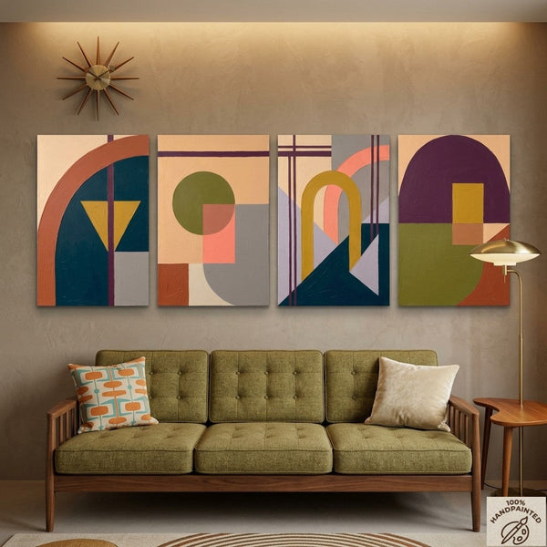 Abstract Geometric Art, Modern Wall Art for Bedroom, Multi Panel Canvas Paintings, Original Acrylic Artwork-Silvia Home Craft