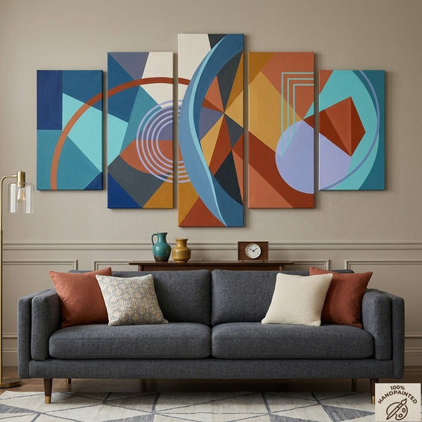 Dining Room Wall Art Paintings, Colorful Abstract Paintings, Hand Painted Acrylic Art, Geometric Modern Art-Silvia Home Craft