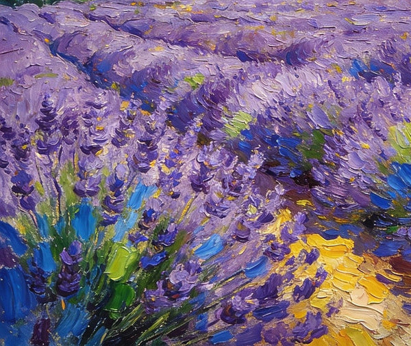 Provence - Lavender Fields and a Slumbering Village, Impasto Paintings, Original Small Paintings on Canvas, Small Oil Paintings, Hand Painted Canvas Art, Landscape Canvas Paintings-Silvia Home Craft