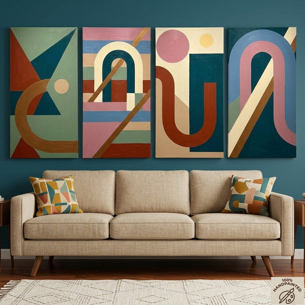 Hand Painted Canvas Art, Multi Panel Wall Painting, Modern Contemporary Paintings, Geometric Abstract Paintings-Silvia Home Craft