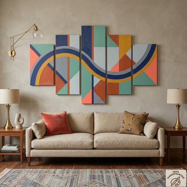 Modern Wall Art Paintings, Colorful Abstract Paintings, Hand Painted Acrylic Art, Geometric Canvas Art-Silvia Home Craft