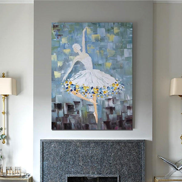 Ballet Dancer Painting, Large Painting for Bedroom, Modern Contemporary Artwork, Heavy Texture Acrylic Painting-Silvia Home Craft