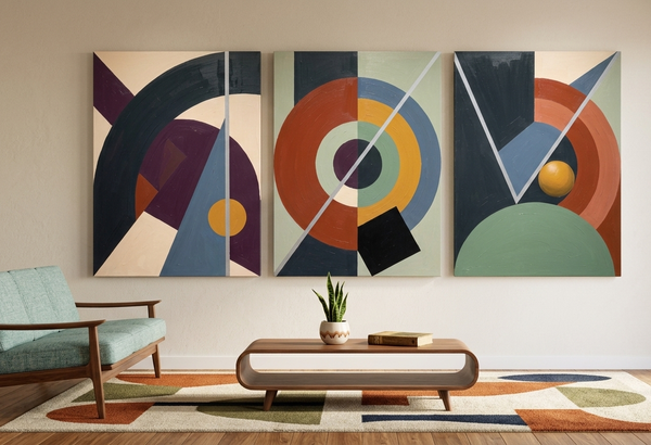 Large Group Paintings for Living Room, Multi Panel Canvas Artwork, Geometric Modern Paintings, Original Abstract Art-Silvia Home Craft
