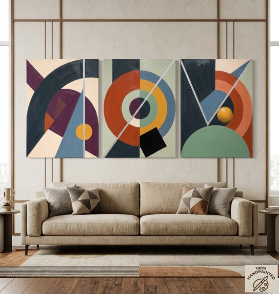 Large Group Paintings for Living Room, Multi Panel Canvas Artwork, Geometric Modern Paintings, Original Abstract Art-Silvia Home Craft