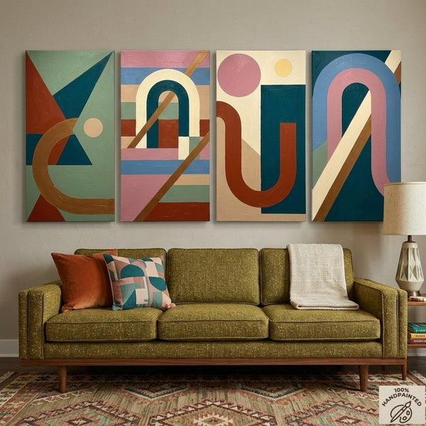 Hand Painted Canvas Art, Multi Panel Wall Painting, Modern Contemporary Paintings, Geometric Abstract Paintings-Silvia Home Craft