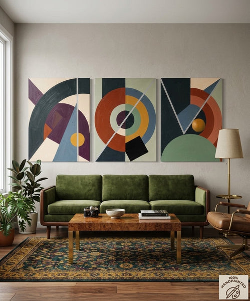 Large Group Paintings for Living Room, Multi Panel Canvas Artwork, Geometric Modern Paintings, Original Abstract Art-Silvia Home Craft