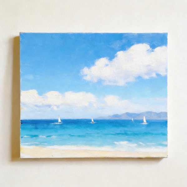 Hand Painted Canvas Art, Original Seascape Paintings, Impressions of a Sunny Seaside Day, Original Oil Paintings, Buy Small Artwork Online, Small Canvas Wall Art Paintings-Silvia Home Craft