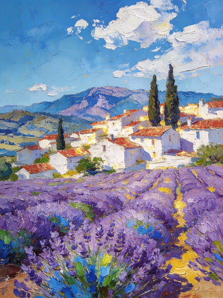 Small Original Paintings, Lavender Fields Under a Cloudy Sky, A Provencal Landscape, Impasto Paintings, Small Oil Paintings, Small Wall Paintings, Landscape Artwork Canvas Paintings-Silvia Home Craft