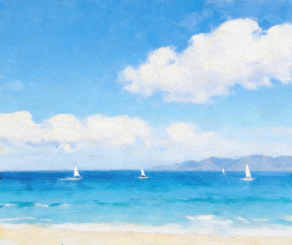 Hand Painted Canvas Art, Original Seascape Paintings, Impressions of a Sunny Seaside Day, Original Oil Paintings, Buy Small Artwork Online, Small Canvas Wall Art Paintings-Silvia Home Craft