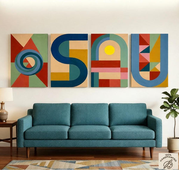 Colorful Abstact Art, Original Canvas Wall Art for Bedroom, Geometric Modern Painting-Silvia Home Craft