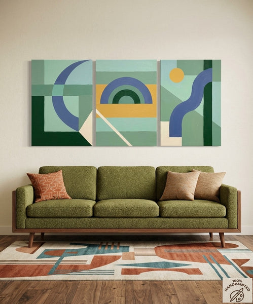 Large Group Paintings for Living Room, Multi Panel Canvas Artwork, Geometric Modern Paintings, Original Abstract Art-Silvia Home Craft