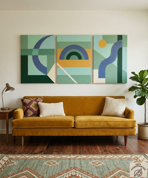 Large Group Paintings for Living Room, Multi Panel Canvas Artwork, Geometric Modern Paintings, Original Abstract Art-Silvia Home Craft