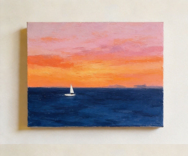 Quiet Evening Seaview, Hand Painted Canvas Art, Small Canvas Artwork, Original Seascape Paintings, Original Oil Paintings, Buy Small Paintings Online-Silvia Home Craft