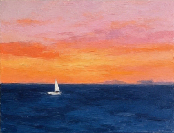 Quiet Evening Seaview, Hand Painted Canvas Art, Small Canvas Artwork, Original Seascape Paintings, Original Oil Paintings, Buy Small Paintings Online-Silvia Home Craft
