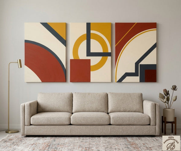 Multi Panel Group Paintings for Bedroom, Large Canvas Artwork, Geometric Modern Paintings, Original Abstract Art-Silvia Home Craft