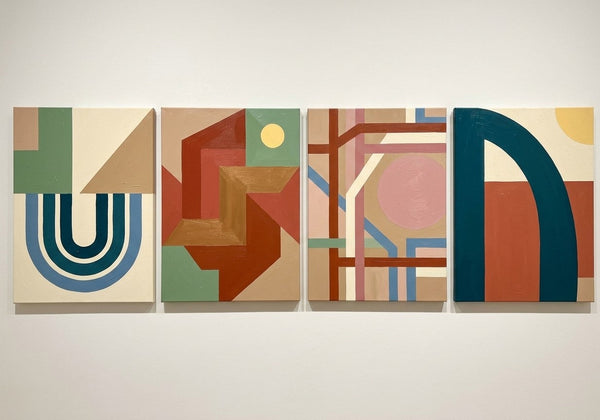 Modern Wall Art for Bedroom, Abstract Geometric Art, Multi Panel Canvas Paintings, Original Acrylic Art-Silvia Home Craft