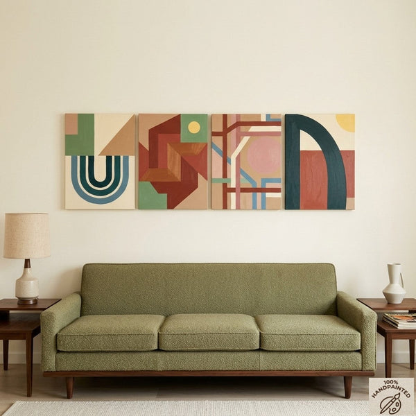 Modern Wall Art for Bedroom, Abstract Geometric Art, Multi Panel Canvas Paintings, Original Acrylic Art-Silvia Home Craft