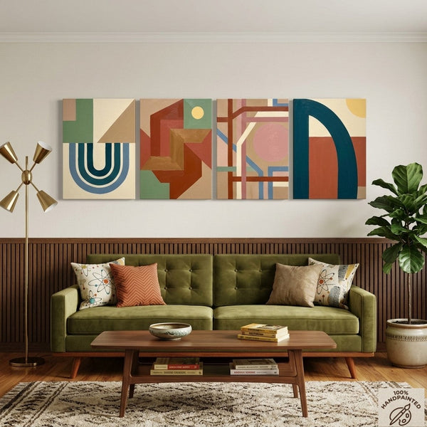 Modern Wall Art for Bedroom, Abstract Geometric Art, Multi Panel Canvas Paintings, Original Acrylic Art-Silvia Home Craft