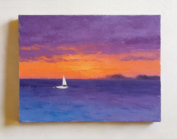 Hand Painted Canvas Art, Quiet Evening Seaview, Original Seascape Paintings, Original Oil Paintings, Buy Small Paintings Online, Small Canvas Artwork-Silvia Home Craft