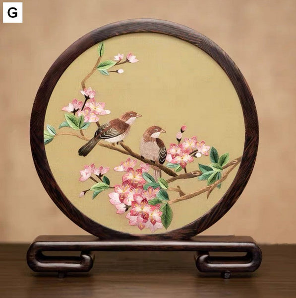 Flower and Bird Embroidered Decor, Unique Birthday Gift, Exclusive Business Present, Traditional Chinese Suzhou Embroidery Ornament, Premium Souvenir-Silvia Home Craft