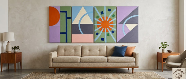 Original Canvas Wall Art for Living Room, Colorful Abstact Art, Geometric Modern Paintings-Silvia Home Craft