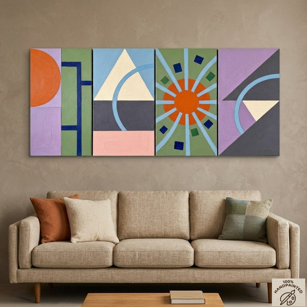 Original Canvas Wall Art for Living Room, Colorful Abstact Art, Geometric Modern Paintings-Silvia Home Craft