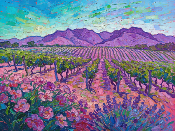 Vineyards at the Foot of the Mountain, Simple Painting Ideas, Landscape Canvas Paintings, Hand Painted Wall Art Paintings, Original Oil Paintings, Small Oil Paintings on Canvas-Silvia Home Craft