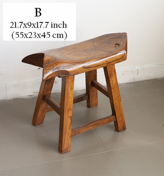 Solid Wood low Stool, Creative Shoe-changing Stool, Handmade Vintage Old Elm Wood Stool, Children's Wooden Stool, Sofa Stool, Dining Table Stool-Silvia Home Craft