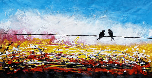 Love Birds Painting, Canvas Art, Abstract Art, Oil Painting, Wall Art, Abstract Painting, Large Art, Canvas Painting, Original Painting-Silvia Home Craft