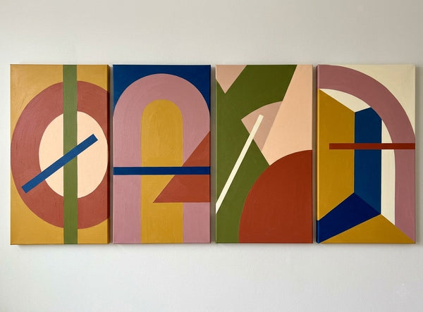 Original Canvas Wall Art for Bedroom, Geometric Modern Paintings, Colorful Abstact Artwork-Silvia Home Craft