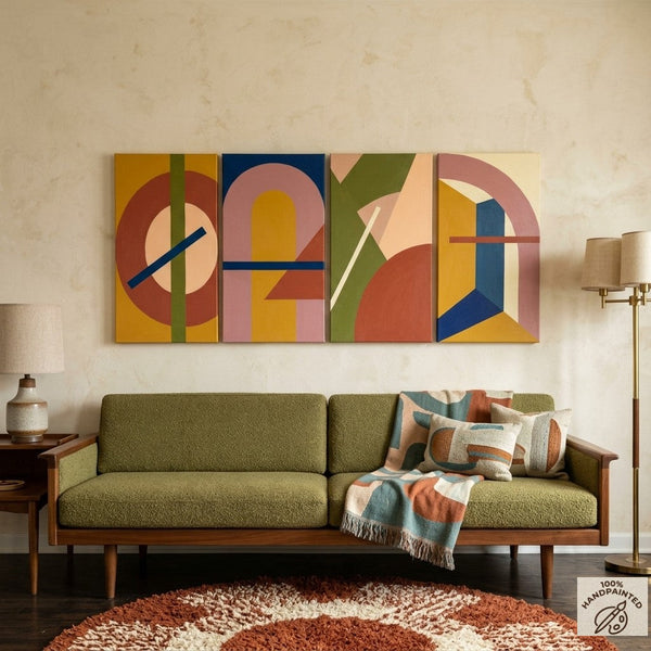 Original Canvas Wall Art for Bedroom, Geometric Modern Paintings, Colorful Abstact Artwork-Silvia Home Craft
