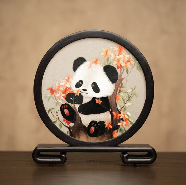 Exclusive Business Present Panda Embroidered Decor, Traditional Chinese Suzhou Embroidery Ornament, Premium Souvenir, Unique Birthday Gift-Silvia Home Craft